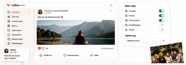 Vybes Feed und Einstellungen